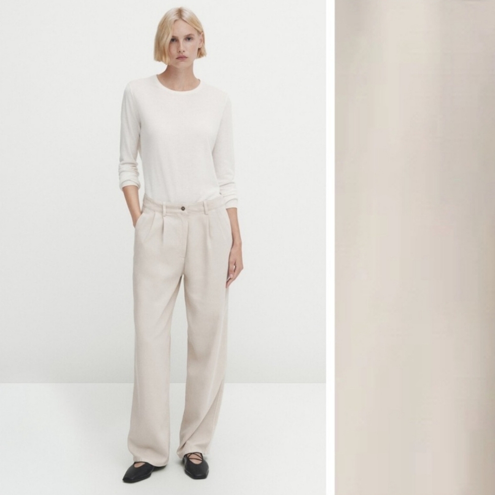 Massimo Dutti Beige 100% Lyocell Loose Fit Trousers - Picture 2 of 12